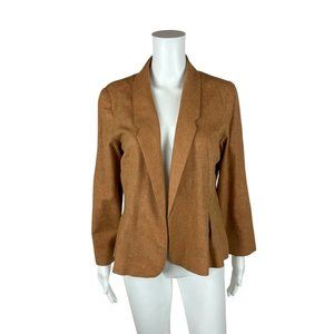 Vintage 70s Blazer Women's Medium Tan Textured Open Collared Suit Jacket